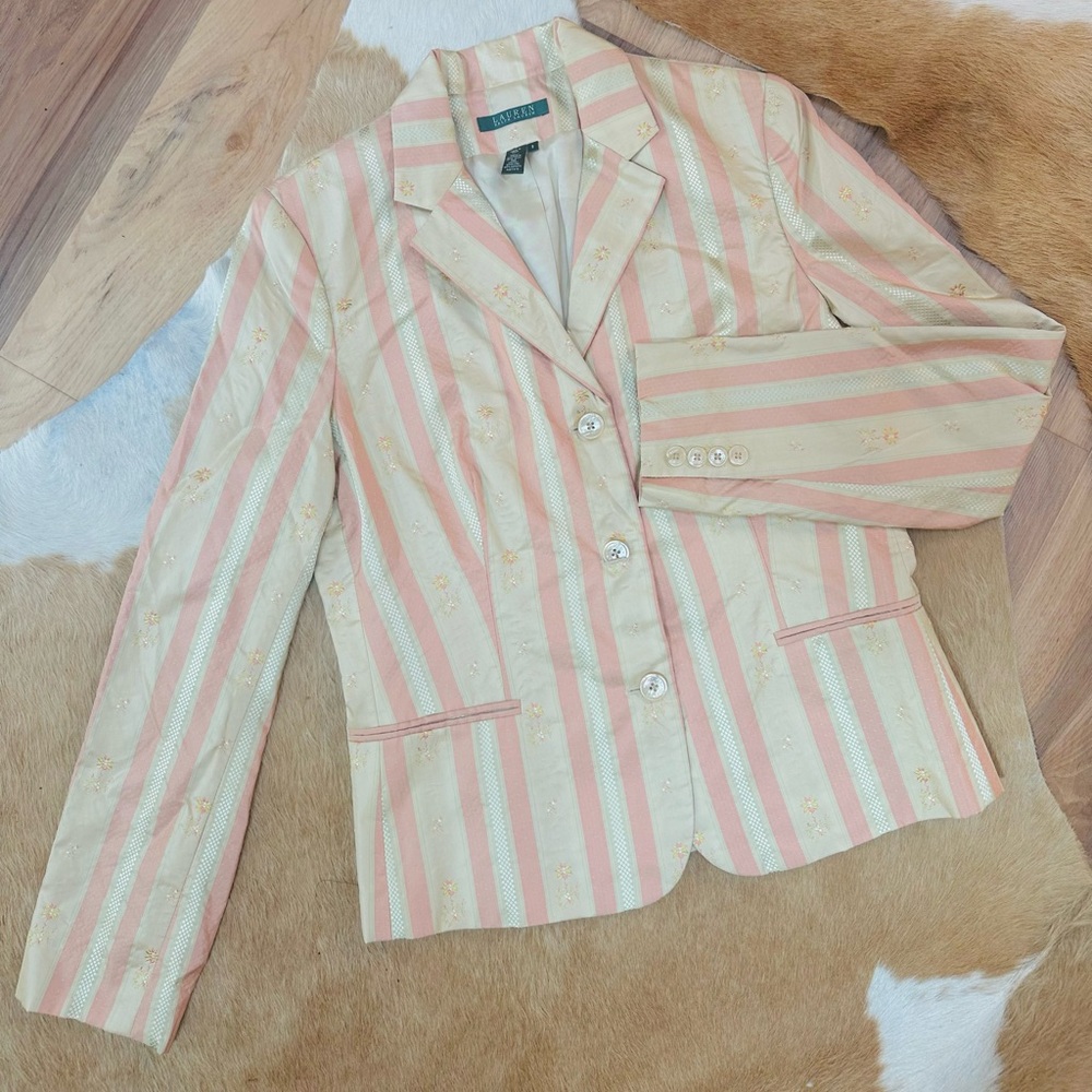vintage Ralph Lauren silk Beige and Pink Striped Blazer